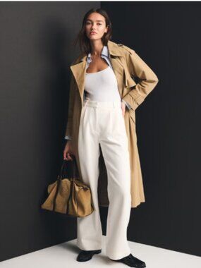 A&F Sloane Tailored Wide Leg Pants Cream Ultra High Rise 10